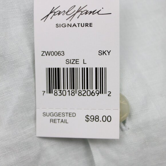 Karl Kani Camp Shirt NWT Mens Large Blue/White 100% Linen Loop Collar S/S Button - Picture 7 of 13